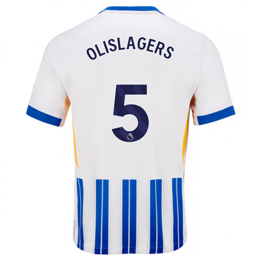 Women Football Marisa Olislagers #5 White Blue Pinstripes Home Jersey 2024/25 T-Shirt Za