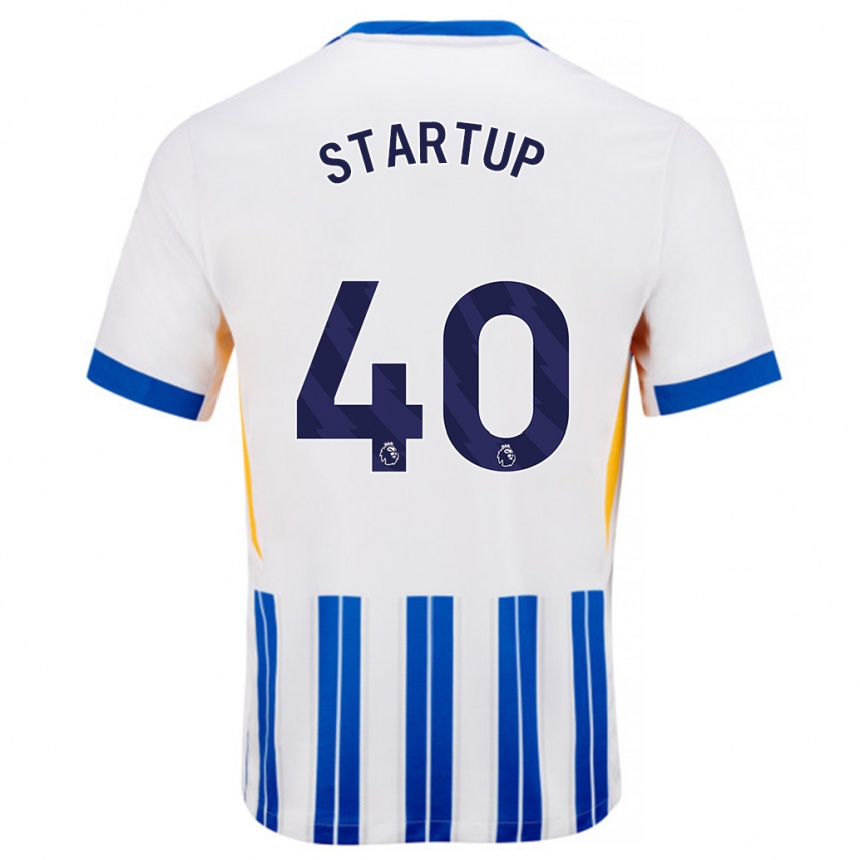 Women Football Katie Startup #40 White Blue Pinstripes Home Jersey 2024/25 T-Shirt Za