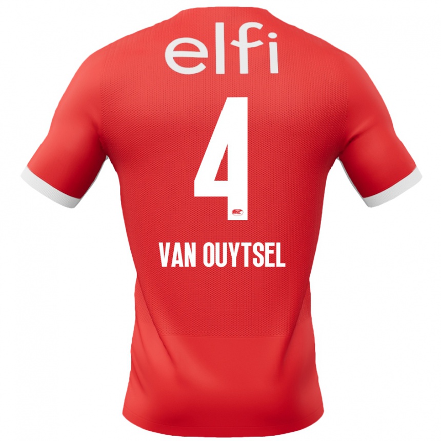 Women Football Kevin Van Ouytsel #4 Red White Home Jersey 2024/25 T-Shirt Za