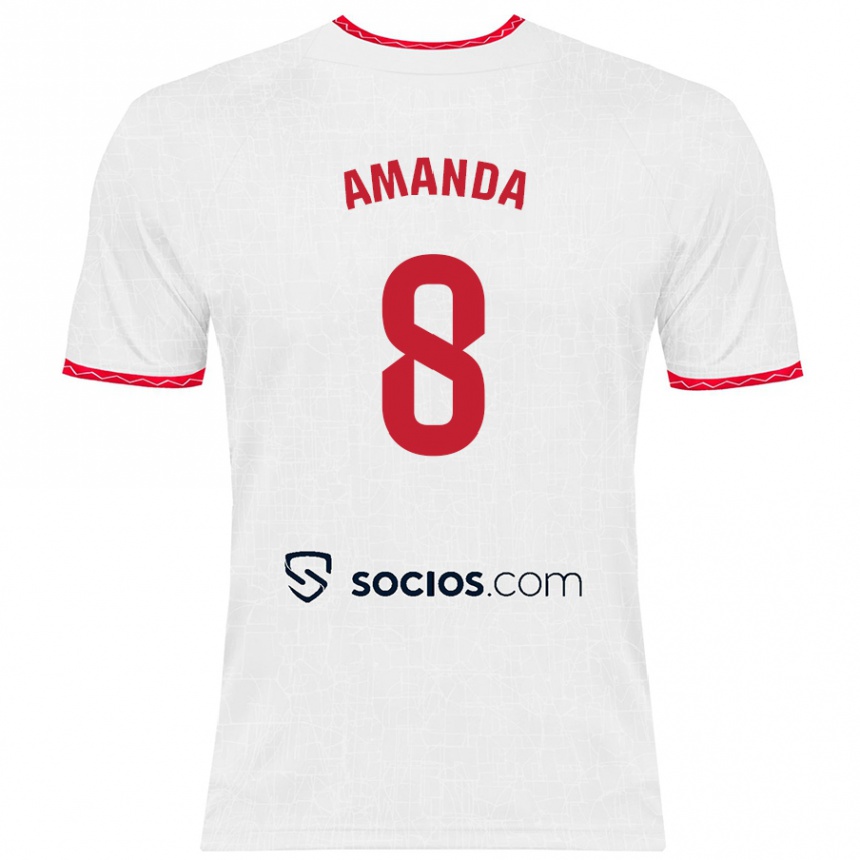 Women Football Amanda Sampedro Bustos #8 White Red Home Jersey 2024/25 T-Shirt Za