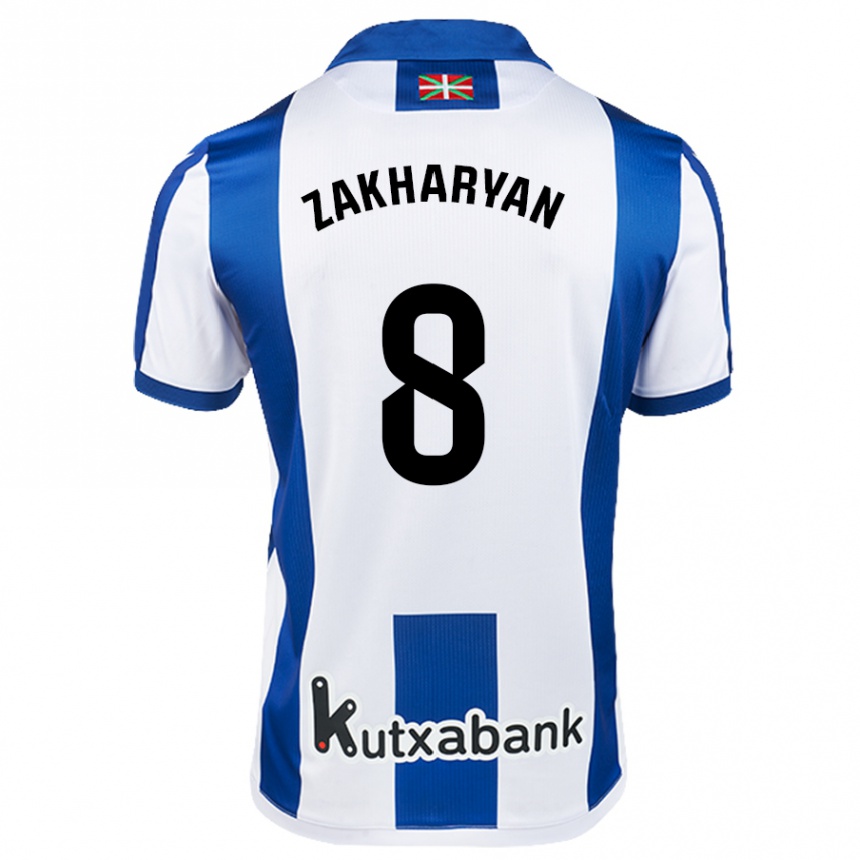 Women Football Arsen Zakharyan #8 White Blue Home Jersey 2024/25 T-Shirt Za