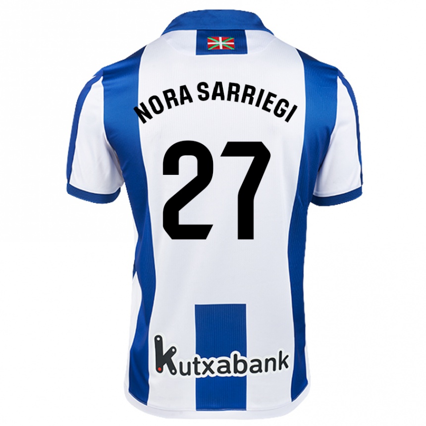 Women Football Nora Sarriegi Galdos #27 White Blue Home Jersey 2024/25 T-Shirt Za