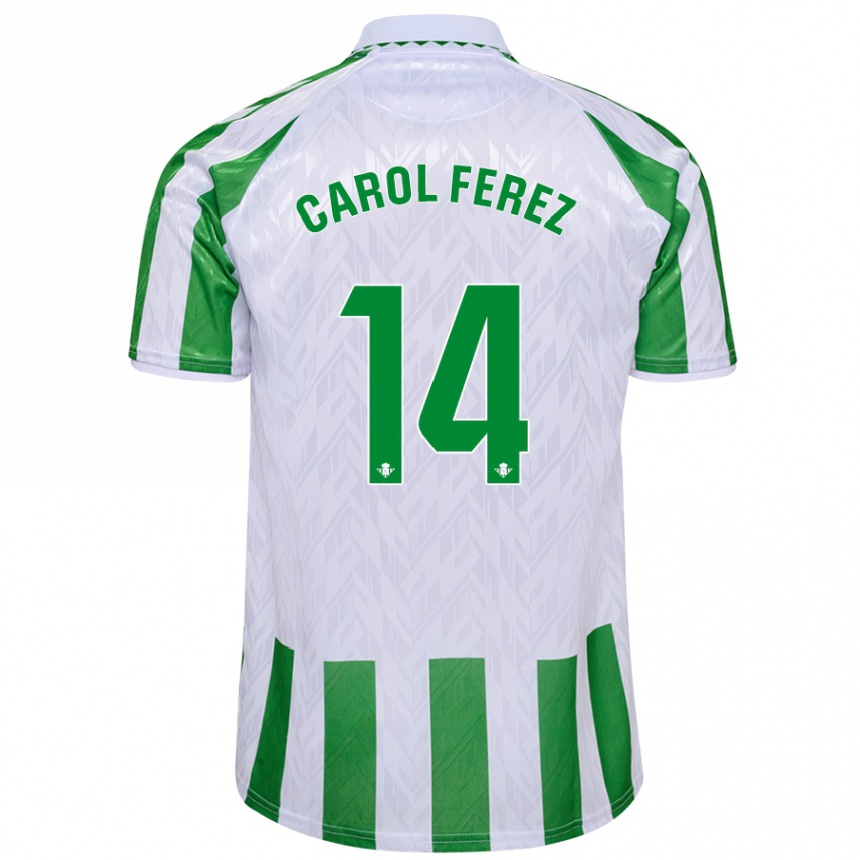 Women Football Carolina Férez Méndez #14 Green White Stripes Home Jersey 2024/25 T-Shirt Za