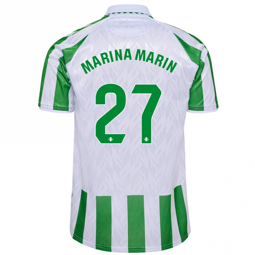 Women Football Marina Marín #27 Green White Stripes Home Jersey 2024/25 T-Shirt Za