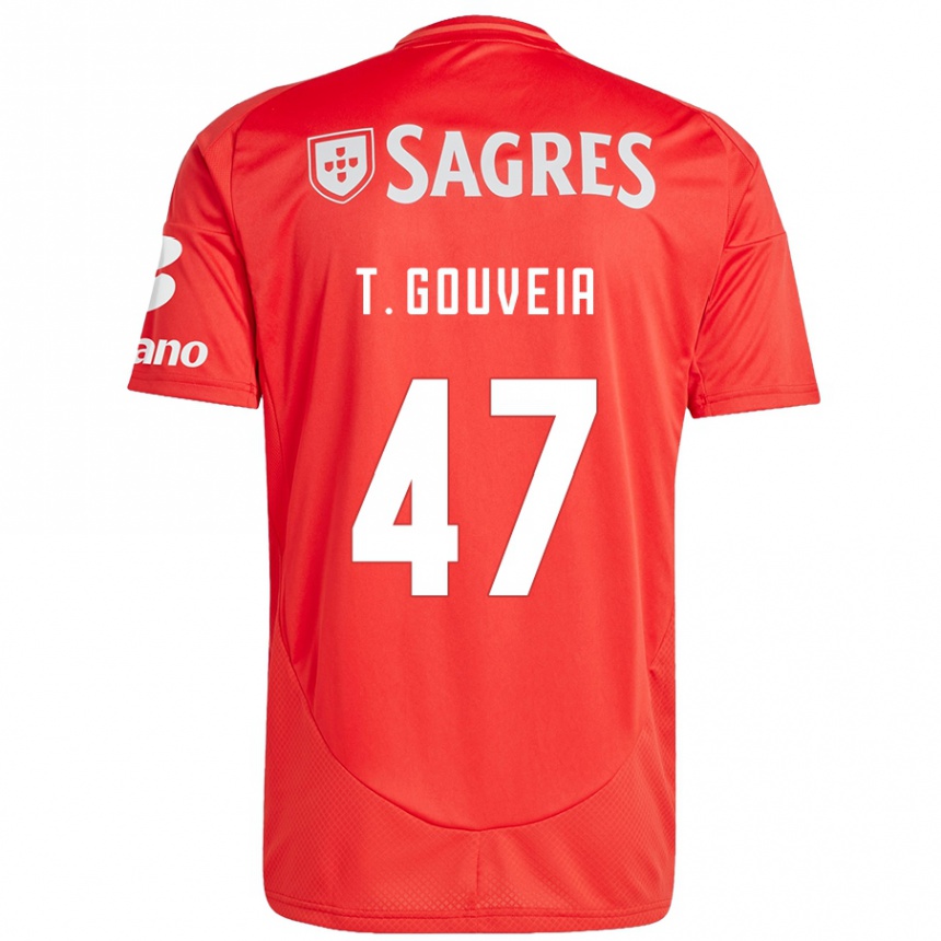 Women Football Tiago Gouveia #47 Red White Home Jersey 2024/25 T-Shirt Za