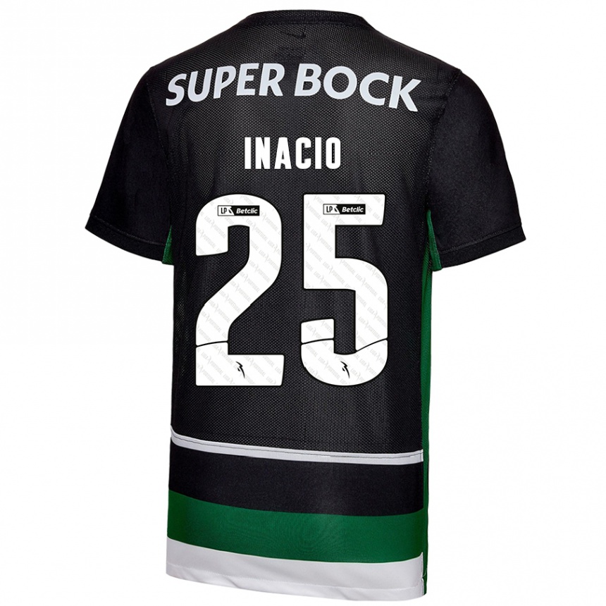 Women Football Gonçalo Inácio #25 Black White Green Home Jersey 2024/25 T-Shirt Za