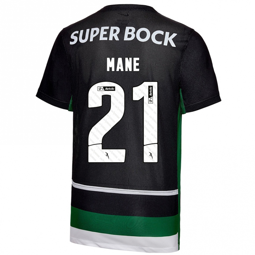 Women Football Isnaba Mané #21 Black White Green Home Jersey 2024/25 T-Shirt Za