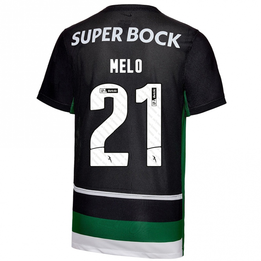 Women Football Gabriel Melo #21 Black White Green Home Jersey 2024/25 T-Shirt Za