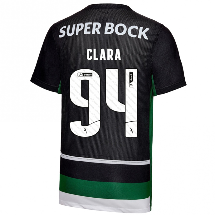 Women Football Diogo Clara #94 Black White Green Home Jersey 2024/25 T-Shirt Za