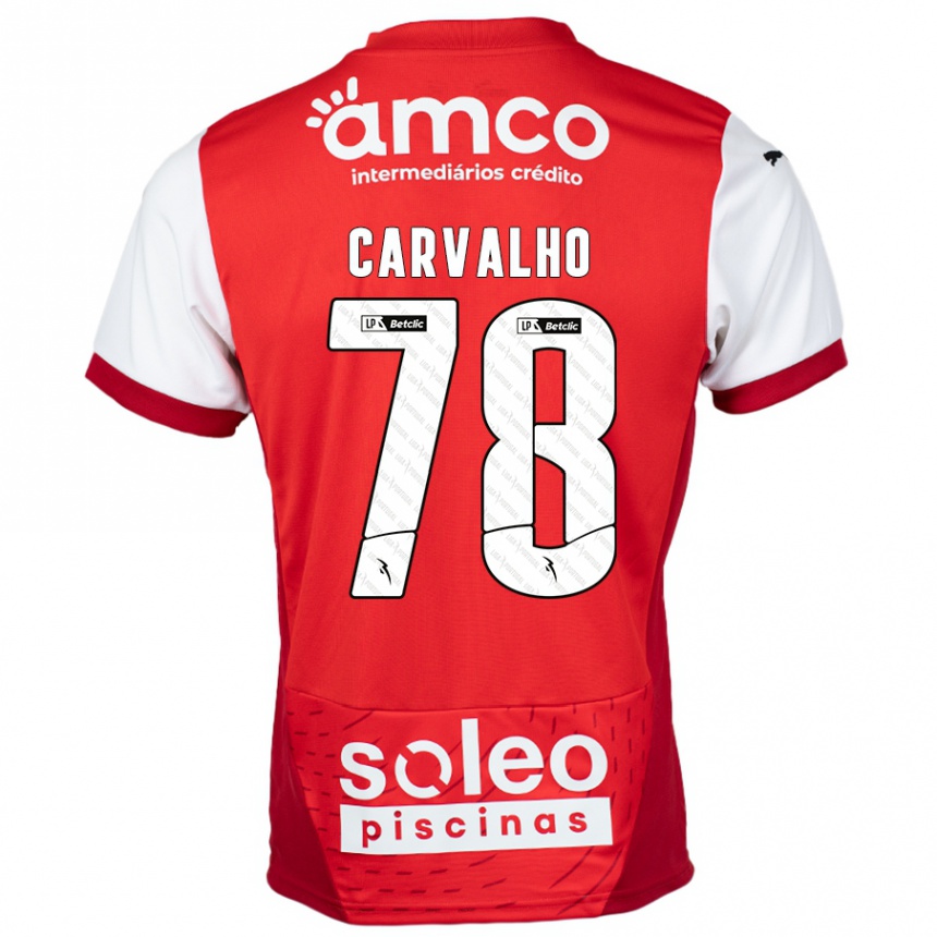 Women Football João Carvalho #78 Red White Home Jersey 2024/25 T-Shirt Za