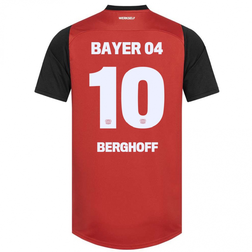 Women Football Jonah Berghoff #10 Red Black Home Jersey 2024/25 T-Shirt Za