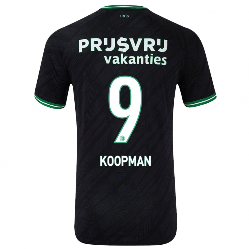 Women Football Sanne Koopman #9 Black Green Away Jersey 2024/25 T-Shirt Za