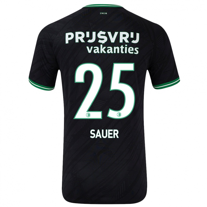 Women Football Leo Sauer #25 Black Green Away Jersey 2024/25 T-Shirt Za