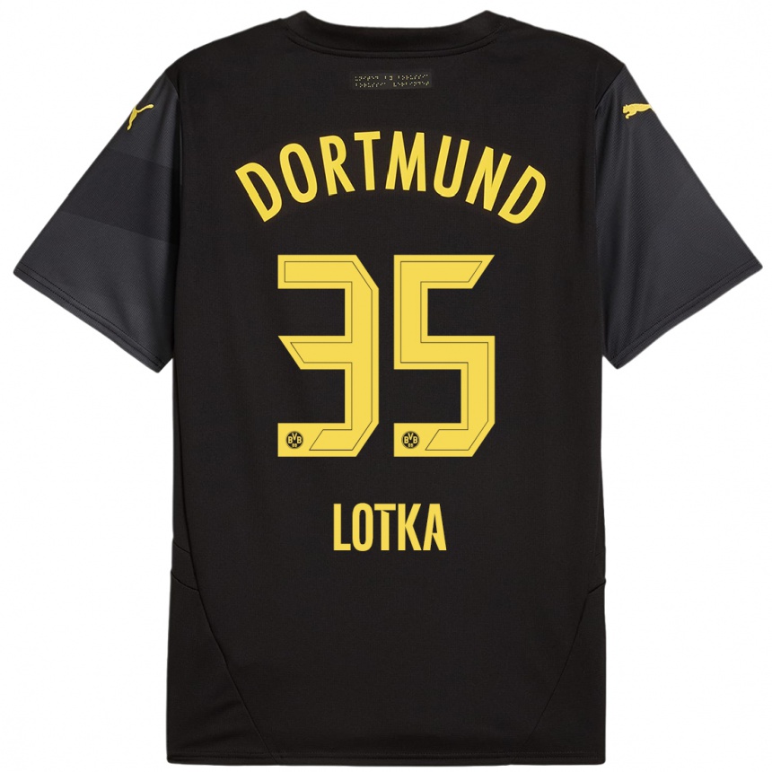 Women Football Marcel Lotka #35 Black Yellow Away Jersey 2024/25 T-Shirt Za