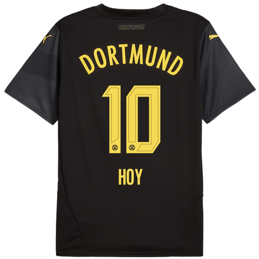 Women Football Justin Hoy #10 Black Yellow Away Jersey 2024/25 T-Shirt Za