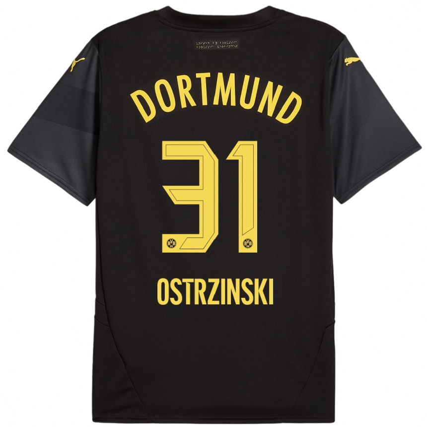 Women Football Silas Ostrzinski #31 Black Yellow Away Jersey 2024/25 T-Shirt Za