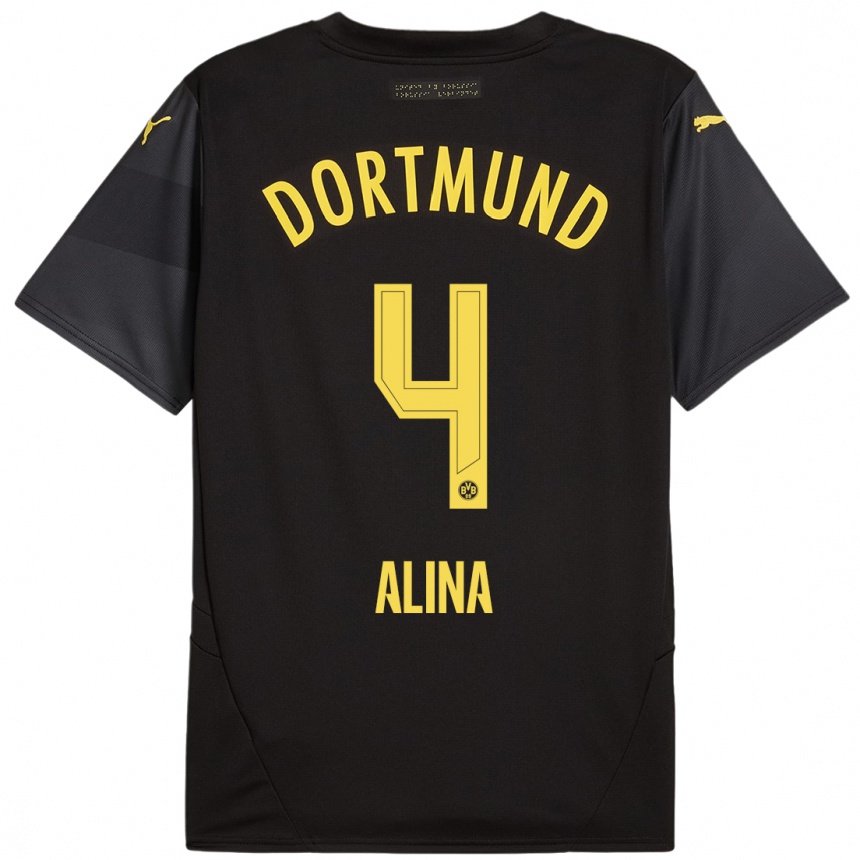 Women Football Grijseels Alina #4 Black Yellow Away Jersey 2024/25 T-Shirt Za