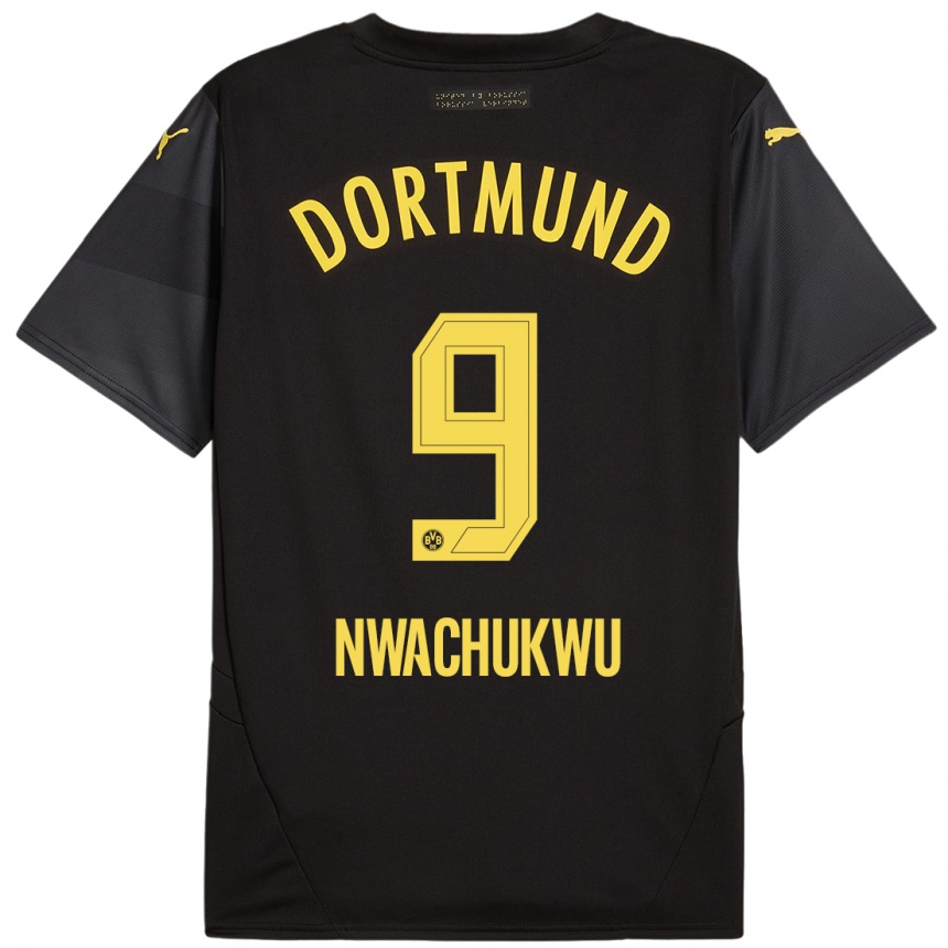 Women Football Isaak Nwachukwu #9 Black Yellow Away Jersey 2024/25 T-Shirt Za