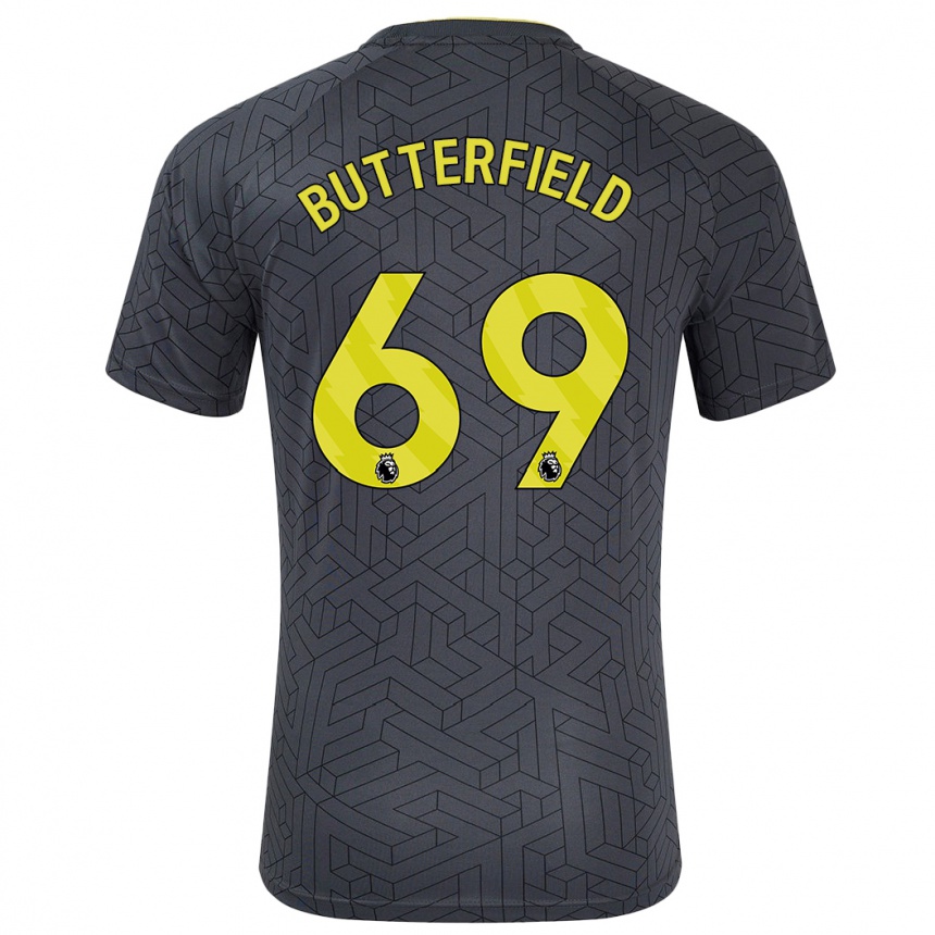 Women Football Luke Butterfield #69 Black Yellow Away Jersey 2024/25 T-Shirt Za