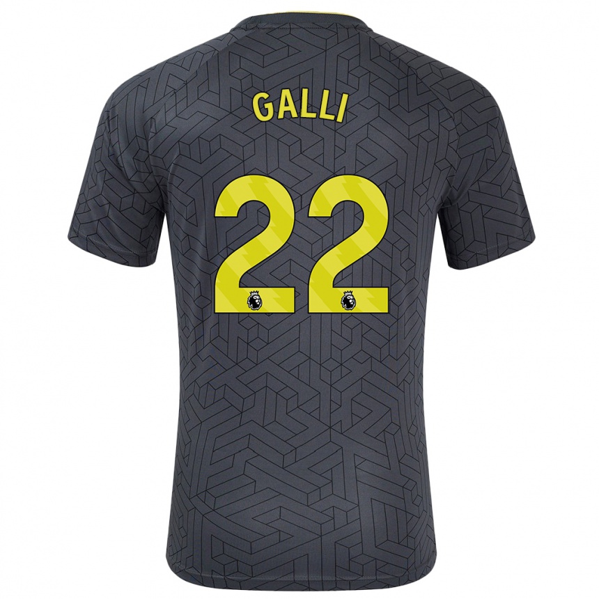 Women Football Aurora Galli #22 Black Yellow Away Jersey 2024/25 T-Shirt Za