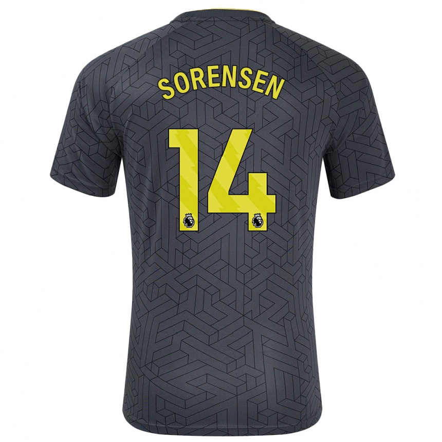 Women Football Nicoline Sorensen #14 Black Yellow Away Jersey 2024/25 T-Shirt Za