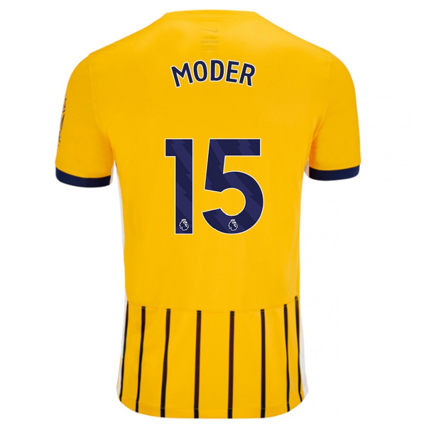 Women Football Jakub Moder #15 Gold Blue Pinstripes Away Jersey 2024/25 T-Shirt Za