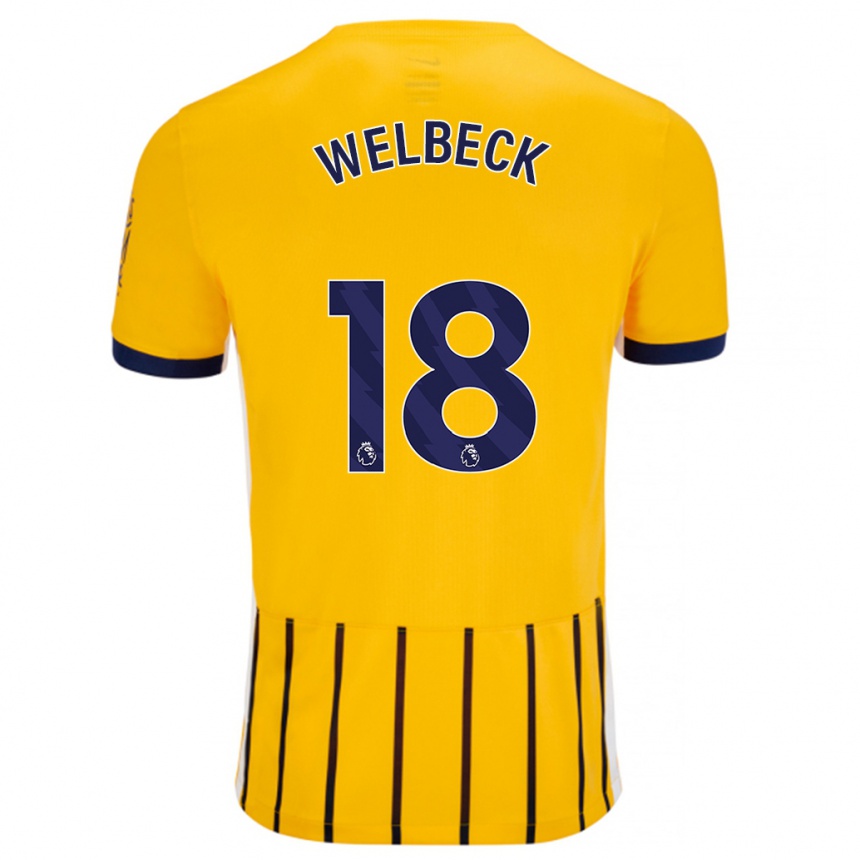 Women Football Danny Welbeck #18 Gold Blue Pinstripes Away Jersey 2024/25 T-Shirt Za