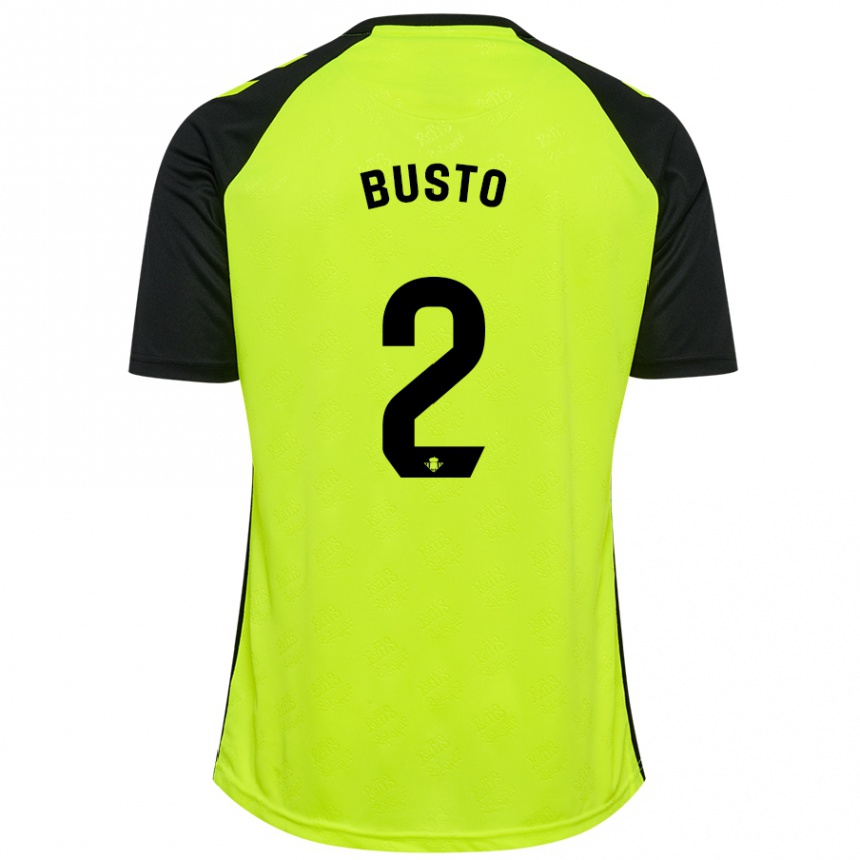 Women Football Pablo Busto #2 Fluorescent Yellow Black Away Jersey 2024/25 T-Shirt Za