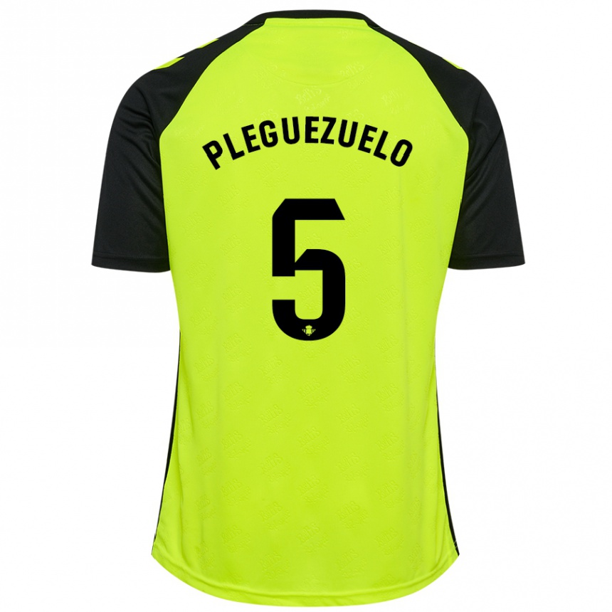 Women Football Xavi Pleguezuelo #5 Fluorescent Yellow Black Away Jersey 2024/25 T-Shirt Za