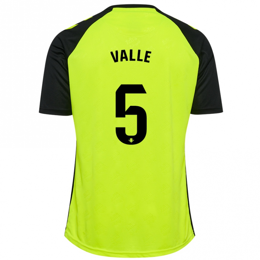 Women Football María Valle López #5 Fluorescent Yellow Black Away Jersey 2024/25 T-Shirt Za