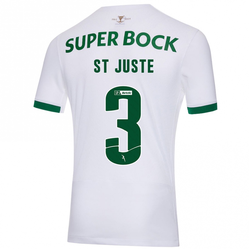 Women Football Jerry St. Juste #3 White Green Away Jersey 2024/25 T-Shirt Za