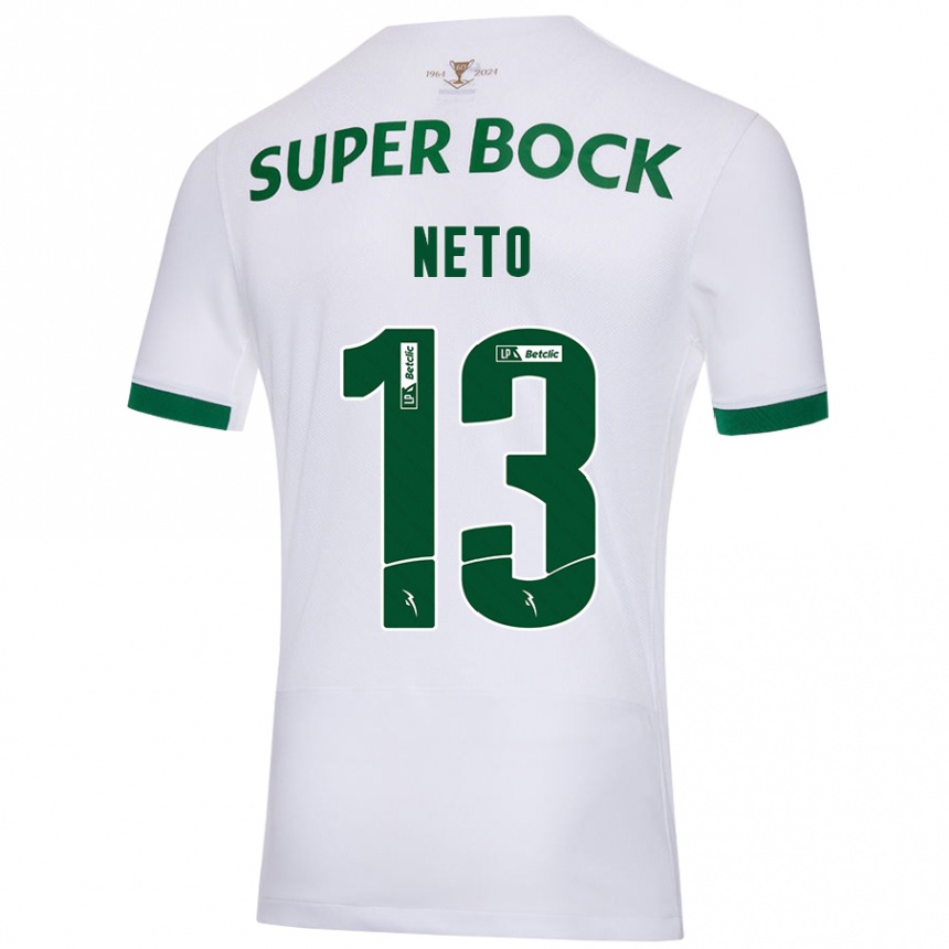 Women Football Luís Neto #13 White Green Away Jersey 2024/25 T-Shirt Za