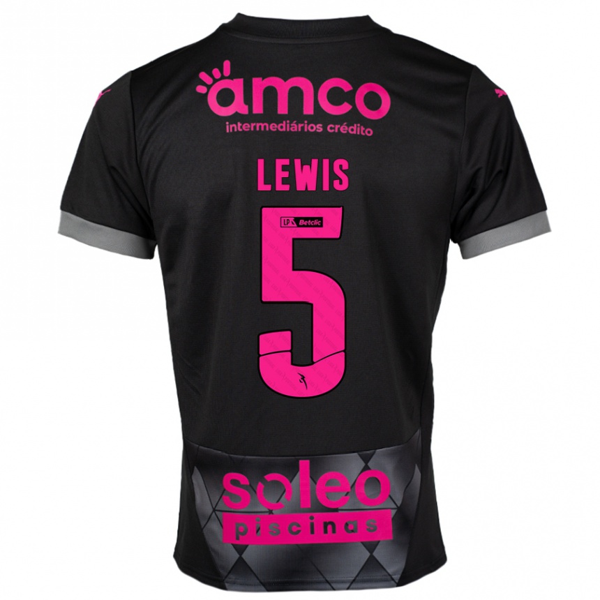 Women Football Leah Lewis #5 Black Pink Away Jersey 2024/25 T-Shirt Za