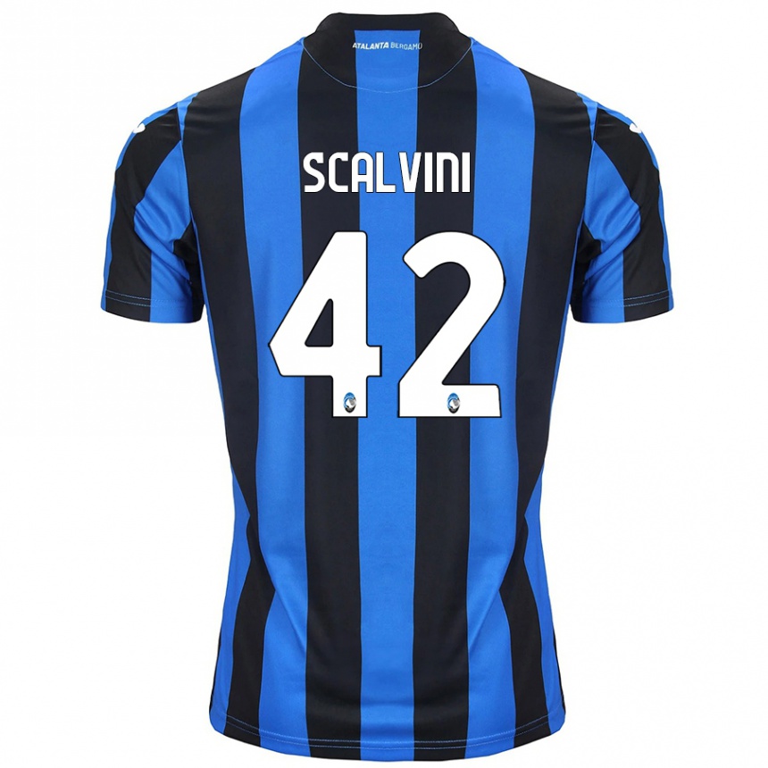 Kids Football Giorgio Scalvini #42 Blue Black Home Jersey 2024/25 T-Shirt Za