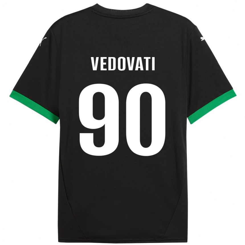 Kids Football Gabriele Vedovati #90 Black Dark Green Home Jersey 2024/25 T-Shirt Za