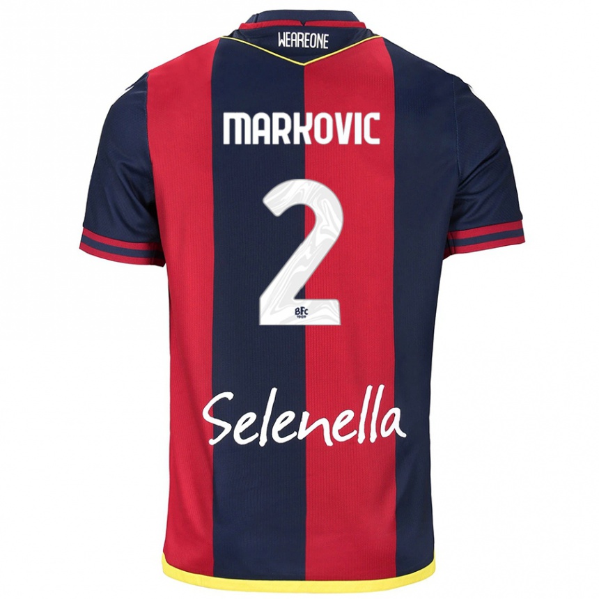 Kids Football Petar Markovic #2 Red Royal Blue Home Jersey 2024/25 T-Shirt Za