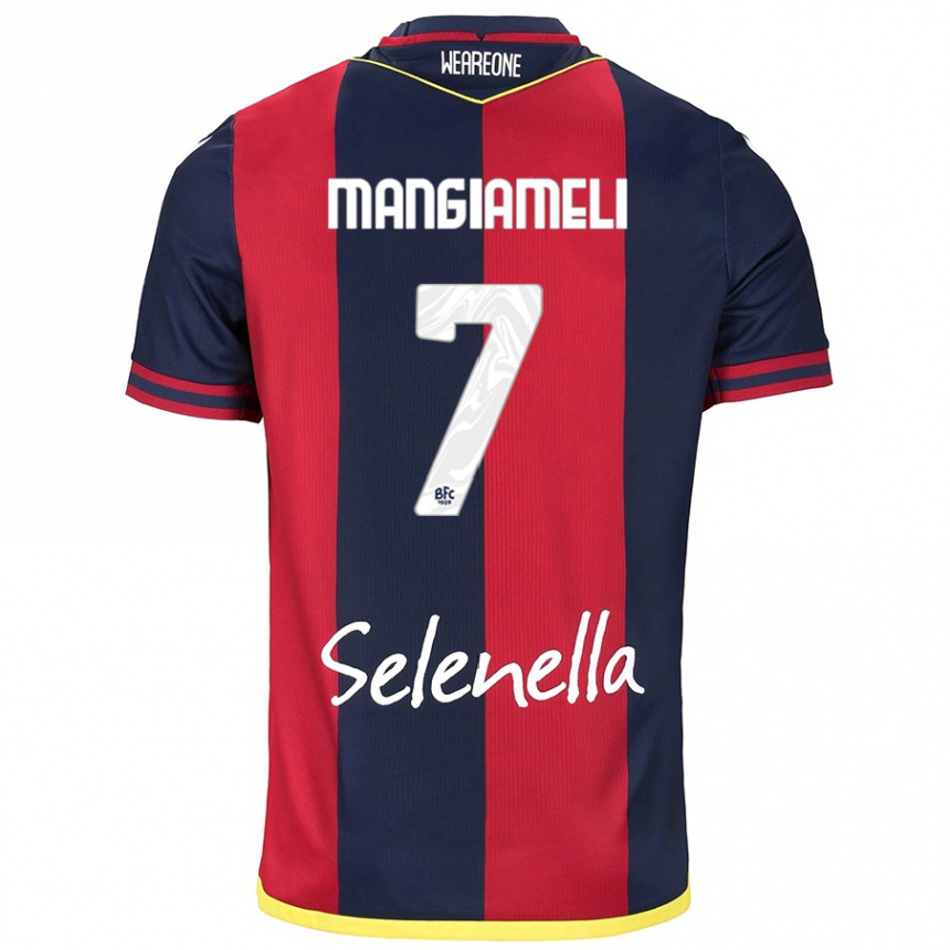 Kids Football Federico Mangiameli #7 Red Royal Blue Home Jersey 2024/25 T-Shirt Za