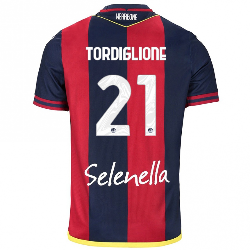 Kids Football Nicolò Tordiglione #21 Red Royal Blue Home Jersey 2024/25 T-Shirt Za