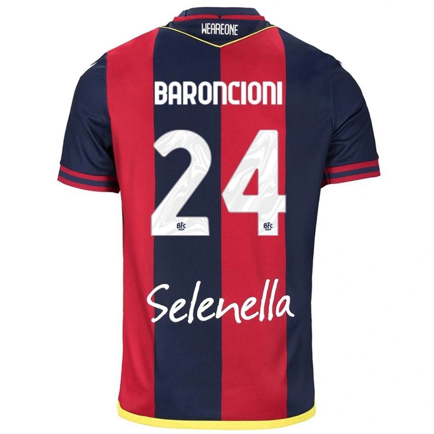 Kids Football Davide Baroncioni #24 Red Royal Blue Home Jersey 2024/25 T-Shirt Za