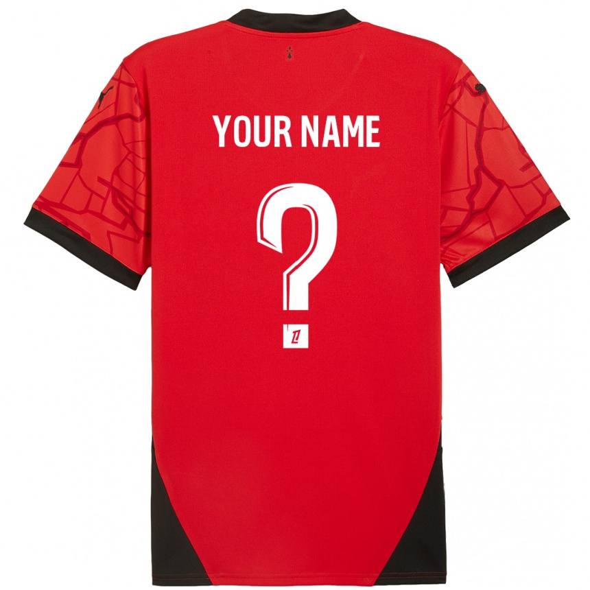 Kids Football Your Name #0 Red Black Home Jersey 2024/25 T-Shirt Za