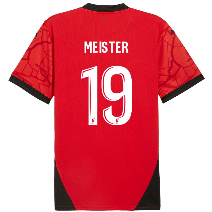 Kids Football Henrik Meister #19 Red Black Home Jersey 2024/25 T-Shirt Za