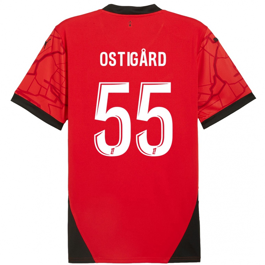 Kids Football Leo Ostigard #55 Red Black Home Jersey 2024/25 T-Shirt Za