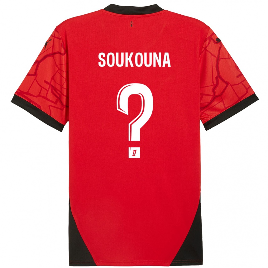 Kids Football Isiaka Soukouna #0 Red Black Home Jersey 2024/25 T-Shirt Za