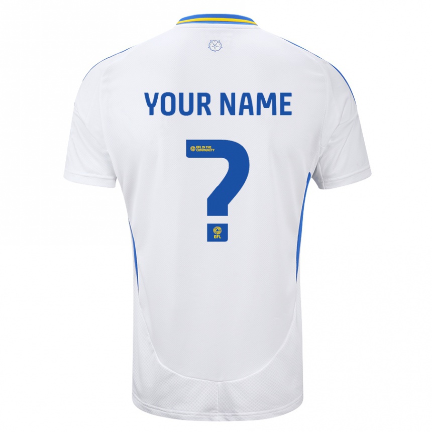 Kids Football Your Name #0 White Blue Home Jersey 2024/25 T-Shirt Za