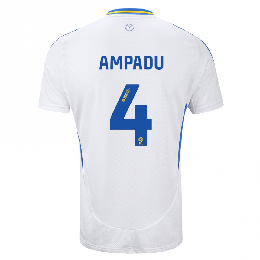 Kids Football Ethan Ampadu #4 White Blue Home Jersey 2024/25 T-Shirt Za