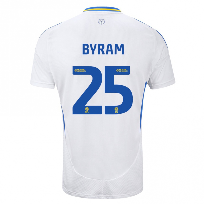 Kids Football Sam Byram #25 White Blue Home Jersey 2024/25 T-Shirt Za