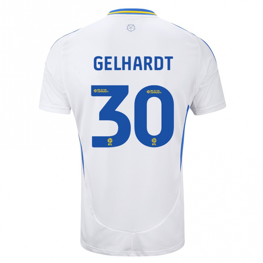 Kids Football Joe Gelhardt #30 White Blue Home Jersey 2024/25 T-Shirt Za