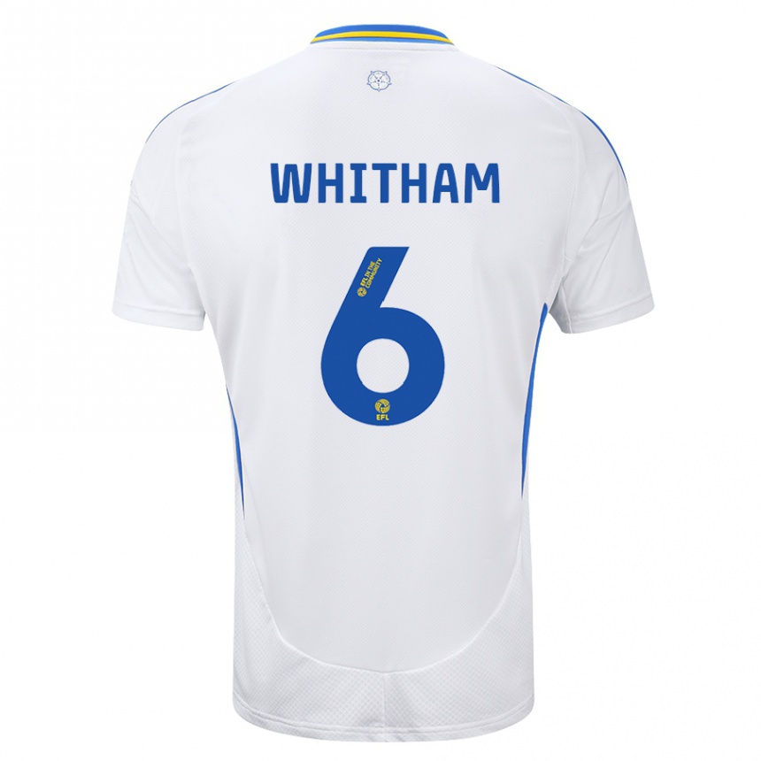 Kids Football Danielle Whitham #6 White Blue Home Jersey 2024/25 T-Shirt Za