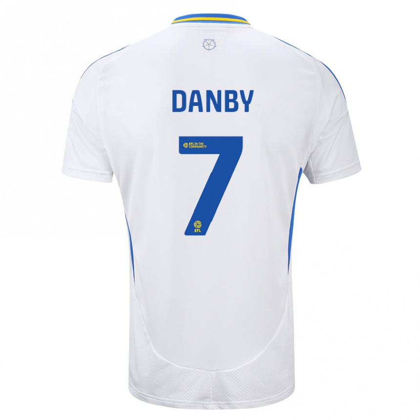 Kids Football Sarah Danby #7 White Blue Home Jersey 2024/25 T-Shirt Za