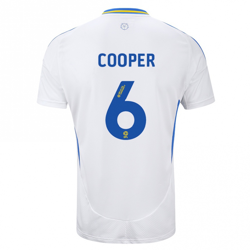 Kids Football Liam Cooper #6 White Blue Home Jersey 2024/25 T-Shirt Za